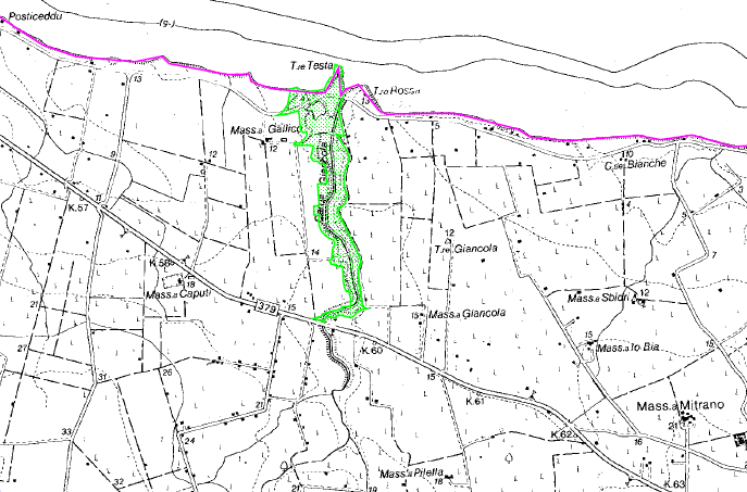La cartina del Sito d'Interesse Comunitario della Foce del Canale Giancola