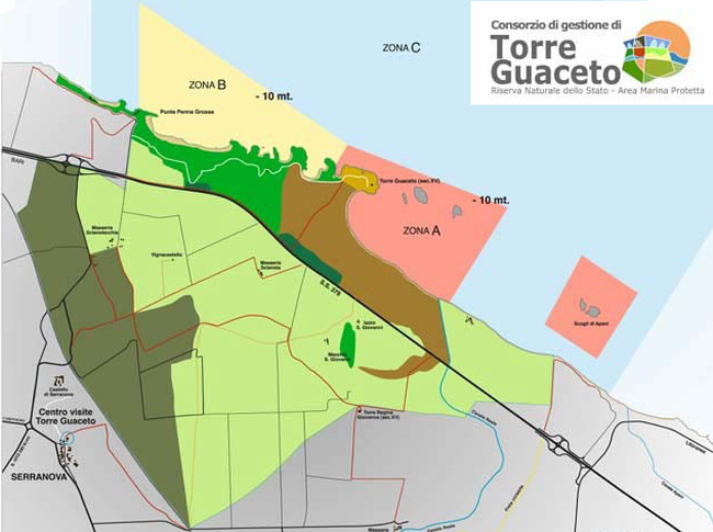Torre Guaceto, mappa delle aree