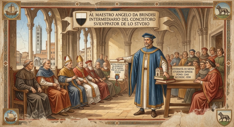 Ricostruzione digitale di Angelo da Brindisi generata con IA Gemini a scopo illustrativo