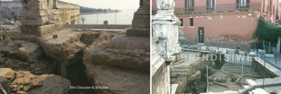 Brindisi. Le Colonne del porto. I lavori di consolidamento dei basamenti della colonna