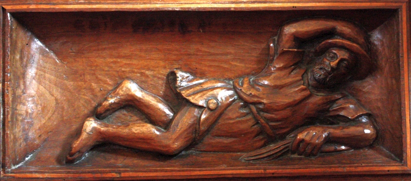 Brindisi. Basilica Cattedrale. Coro dei Canonici, autoritratto dell'intagliatore anonimo