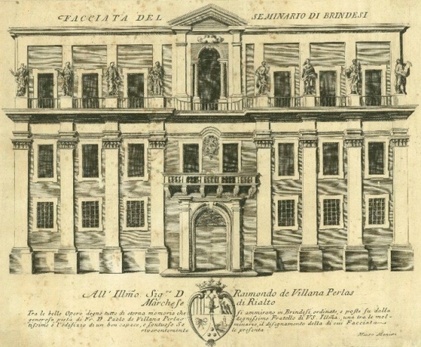 L'incisione di Mauro Manieri del Palazzo del Seminario di Brindisi