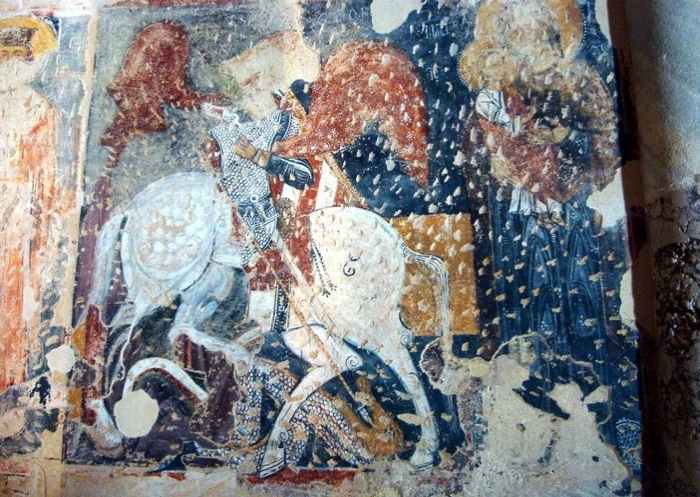 San Giovanni al Sepolcro. Affresco. Santi cavalieri e Madonna con Bambino