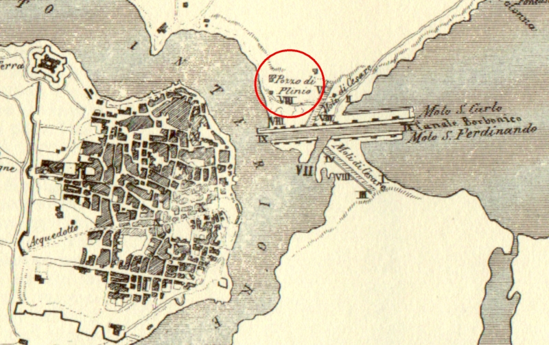 Dettaglio di una mappa del porto del 1750, dov'è indicato il pozzo