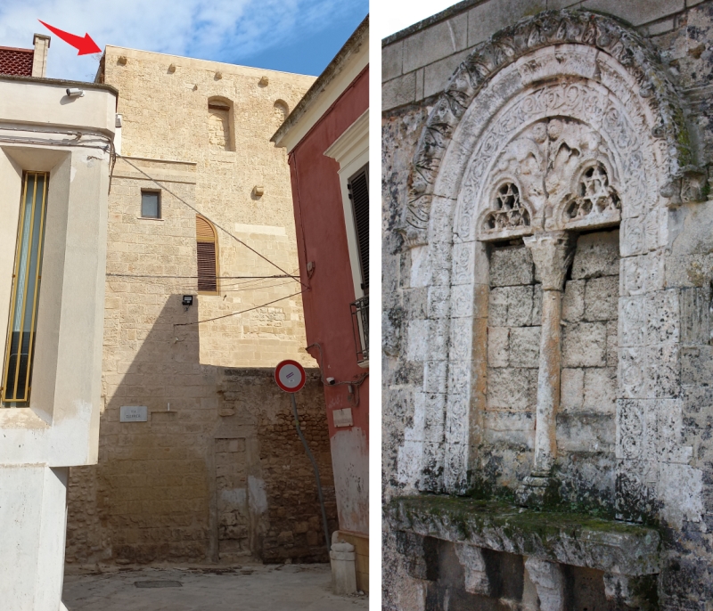 Brindisi. Romitorio dei Vescovi visto da via Guerrieri, a dx la bifora trecentesca