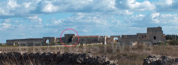 Masseria Badessa. Nel cerchietto rosso è indicata la cappella rurale