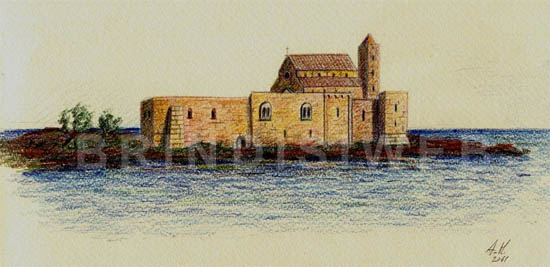 Complesso abbaziale di Sant'Andrea. Ricostruzione grafica di Antonio Mingolla