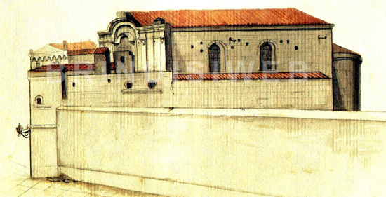 Chiesa di San Francesco. Acquarello del 1890 di Salvatore Quarta. Coll. Sciarra