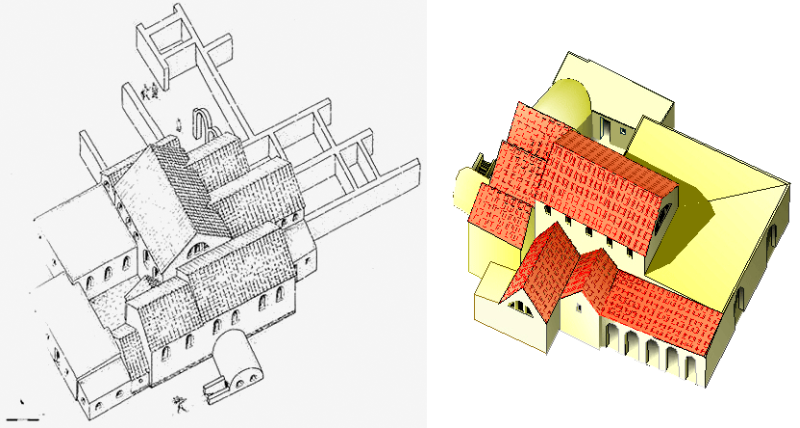 Valesio. sx: Ricostruzione del complesso termale(1)