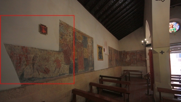 Brindisi, chiesa di Santa Lucia. Nel riquadro ciò che resta della Dormitio Virginis