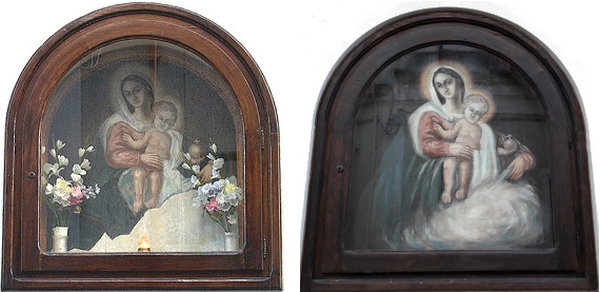 Brindisi. Edicola della Madonna della Neve con Bambino, a sx prima degli ultimi interventi