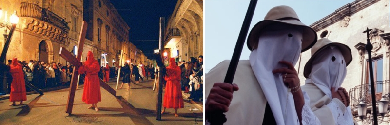 Francavilla Fontana. Processione dei Pappamusci cu lli trai e dei Pappamusci con saio bianco - ph. GAL Terra dei Messapi