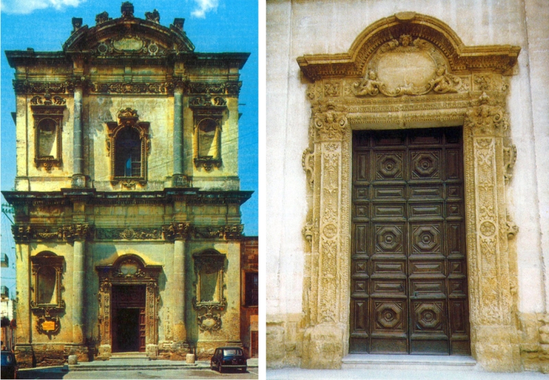 Mesagne. Chiesa di Sant'Anna. Il prospetto negli anni '70, a dx il portale