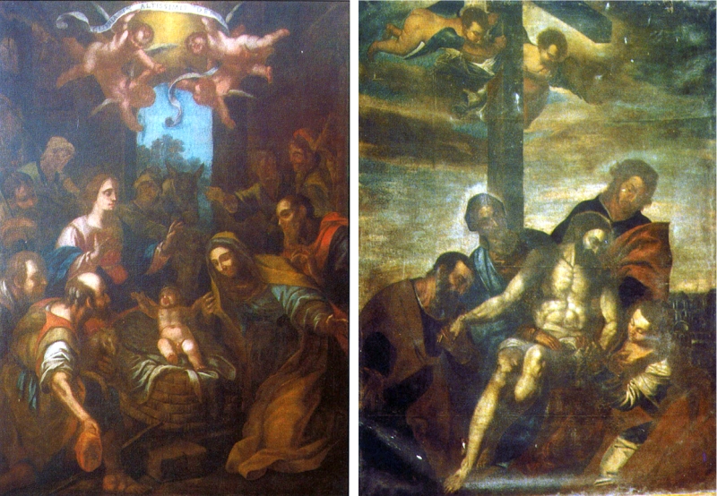 Mesagne. Chiesa di Sant'Anna. sx: la <em>Natività</em>; dx: la <em>Deposizione</em>