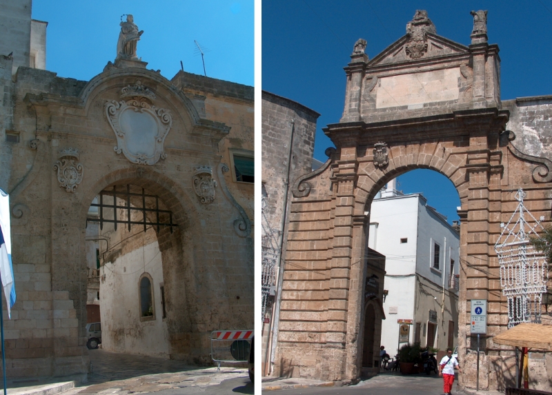 Oria. sx: Porta degli Ebrei, dx: Porta Manfredi