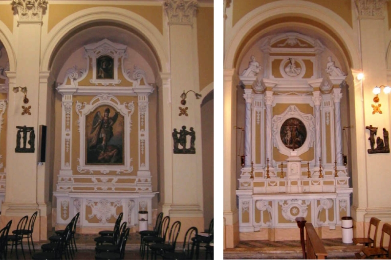 Ostuni. Chiesa di Santa Maria Vergine del Monte Carmelo. sx: Cappella di San Michele, a dx quella del Carmine