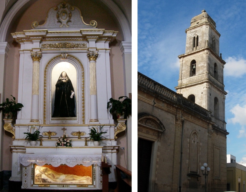 Sandonaci. Chiesa di Santa Maria Assunta. Sx altare dell'Addolorata, dx: campanile