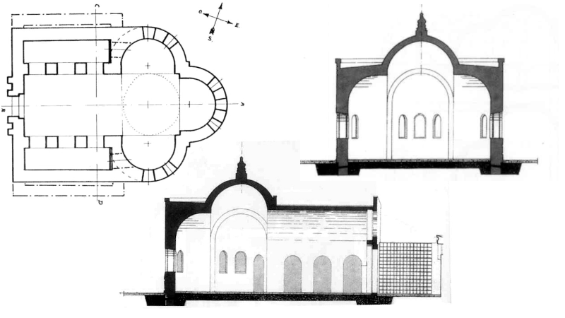 Mesagne. Chiesa di San Lorenzo. Pianta, spaccato e sezione longitudinale