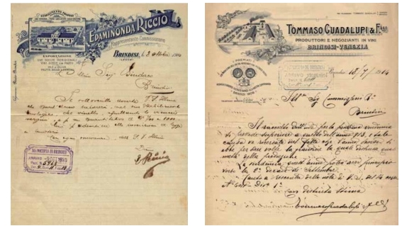 1910, Brindisi. Lettera di Epaminonda Riccio (I.58) - 1914, Brindisi. Lettera di Tommaso Guadalupi (I.65)