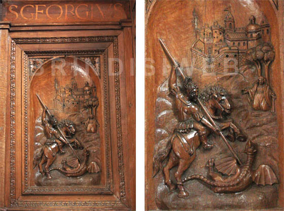 Cattedrale di Brindisi. Coro ligneo (1594). Particolare del pannello dedicato a San Giorgio