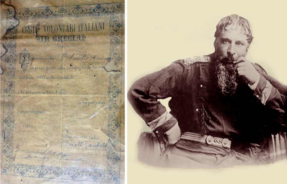 Attestato di merito a firma R. Garibaldi, a dx Ricciotti Garibaldi