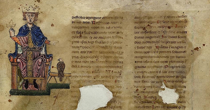 Federico II in trono.- <em>De Arte Venandi Cum Avibus</em>, Città del Vaticano, Biblioteca Apostolica Vaticana