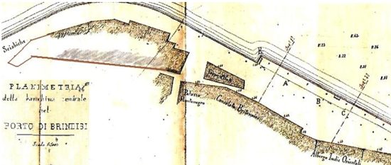 Planimetria della Banchina Centrale del Porto di Brindisi - Dettaglio dal piano del 1882