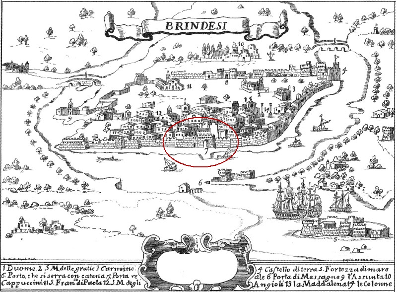 Giovan Battista Pacichelli (1703). Cerchiata la Porta Reale