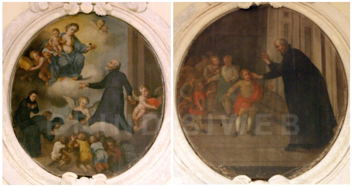 San Giuseppe Calasanzio nei dipinti su tela nelle cornici in stucco circolari all'interno della chiesa di San Michele: