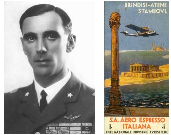 Il maggiore Umberto Maddalena e a dx il depliant dell'Aero Espresso
