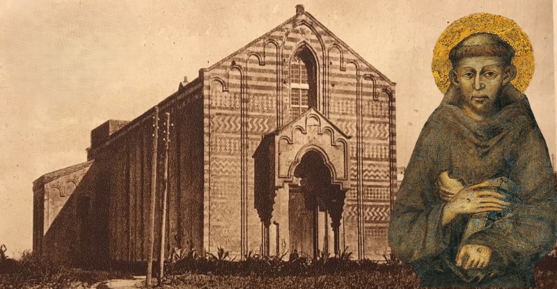 La chiesa di Santa Maria del Casale in una immagine di inizio Novecento e San Francesco d'Assisi