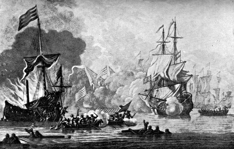 Battaglia tra una fregata britannica e sette navigli corsari algerini. Elisha Kirkall (c.1682-1742) da Wikipedia
