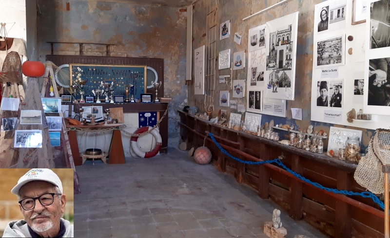 Il Museo delle Sciabiche allestito nell'ex Circolo Nautico nel 2022, nel riquadro in basso Francesco Romanelli