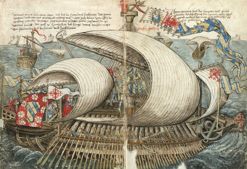 Galea veneziana del XV secolo, tratta dal manoscritto miniato Beschreibung der Reise von Konstanz nach Jerusalem di Konrad von Grünenberg (1487)